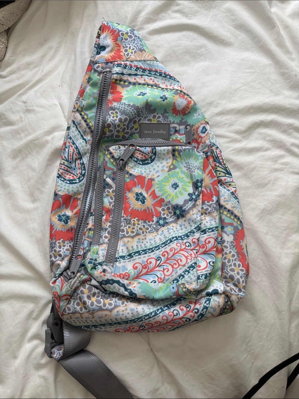 Vera Bradley Coral, Aqua & Gray Floral Paisley Crossbody Sling